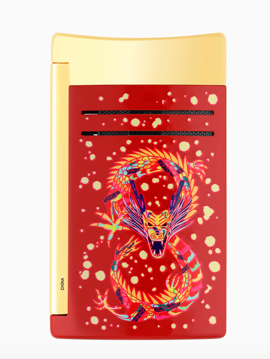 S.T DUPONT MAXIJET LIGHTER BURGUNDY DRAGON